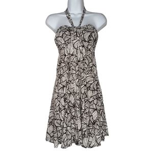 CITY TRIANGLES Halter Neckline Brown Tropical Print Stretchy Mini Dress Small